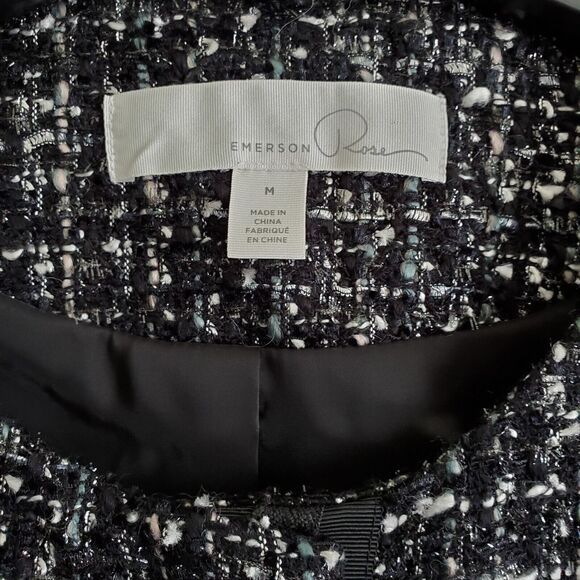 Emerson Rose Blazer Skirt Set Womens Medium Black Parisian Tweed Speckled Zipper - Picture 13 of 16